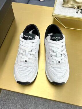 Chanel White Black CC Logo Mesh Sneakers
